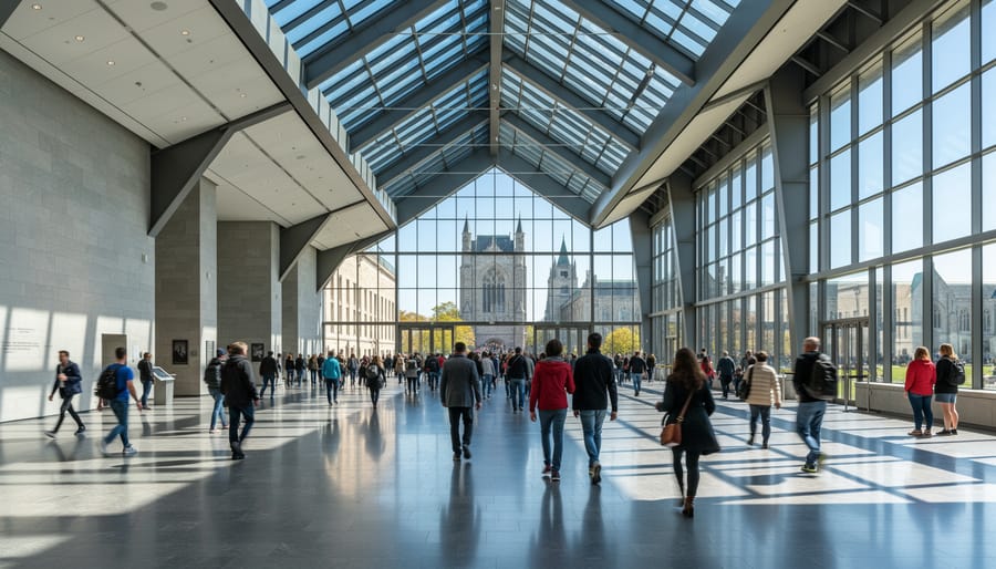 Wide view of the National Gallery of Canada Great Hall interior with visitors and modern gallery walls