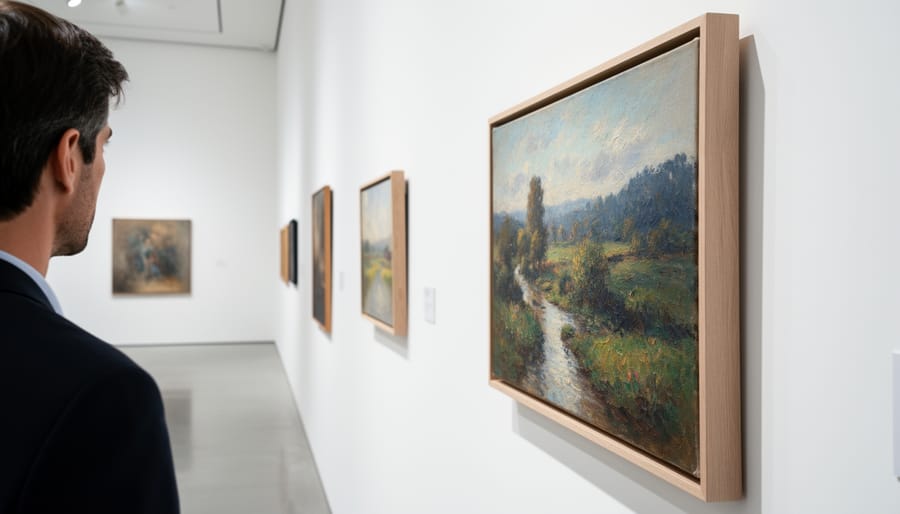 Visitor looking at a framed painting inside the National Gallery of Canada